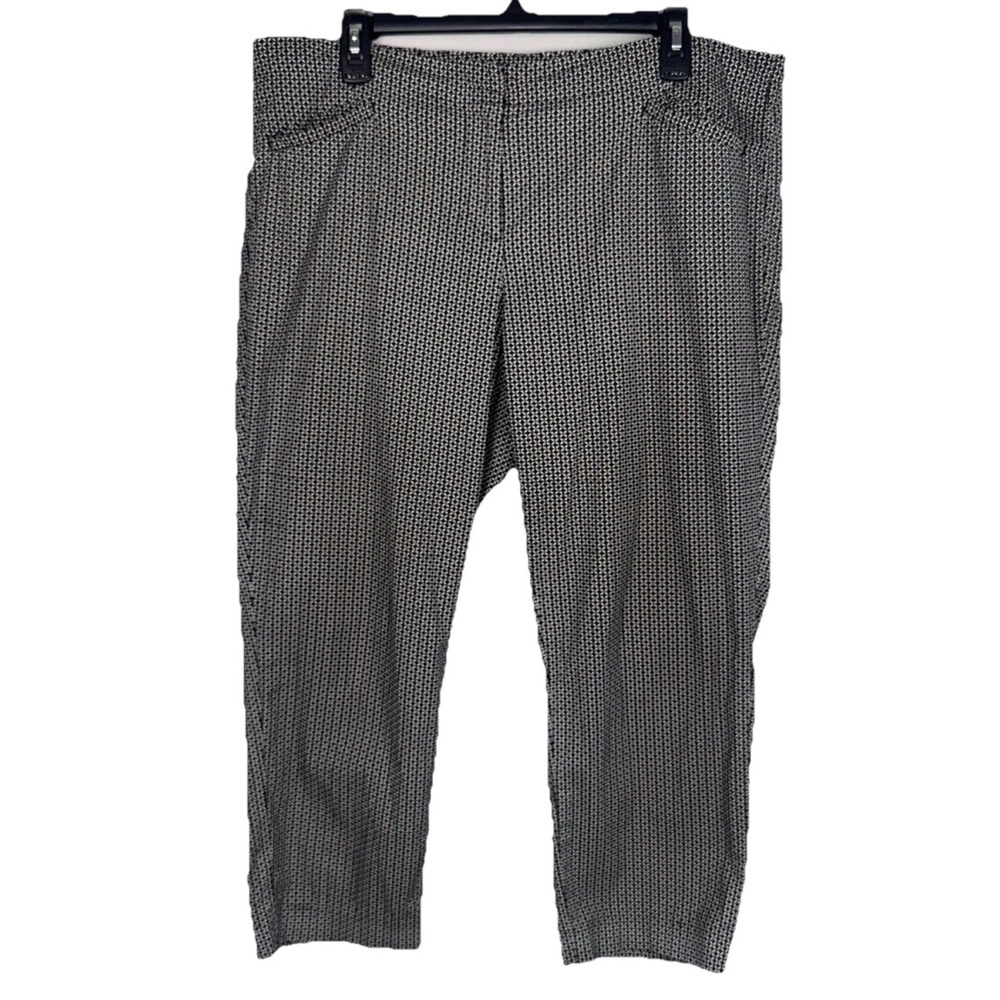 J Jill Women’s 12 Petite Dress Pants Black White Geometric Print Stretch Ankle